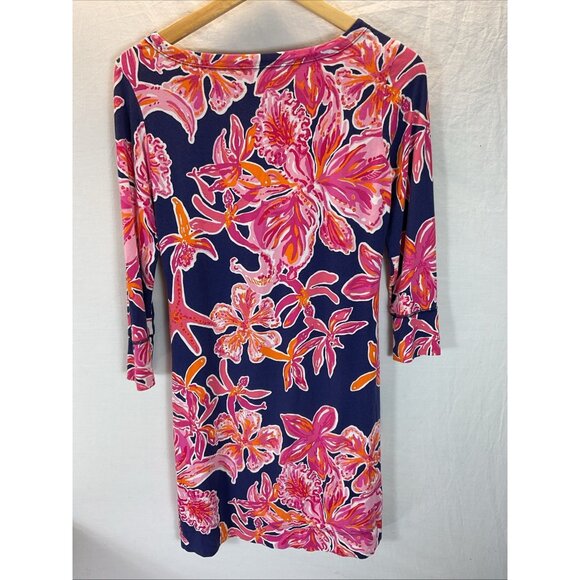 Lilly Pulitzer Sophie Dress Navy Bright Pink Floral UPF 50 Beach Casual‎ - Picture 2 of 10